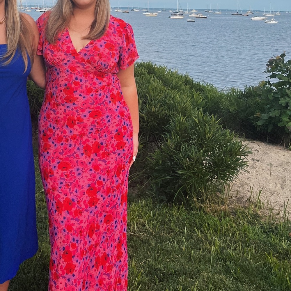 Top Shop Ruffle Sleeve Maxi Dress in Pink Floral Print